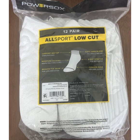 Powersox AllSport Men's Low Cut Socks 12 Pair White Size 6-12 NEW - Picture 4 of 7
